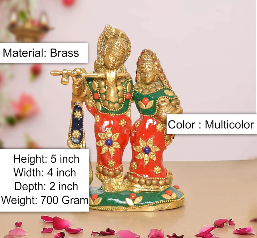 Brass Radha Krishna Idol (Height 5 Inch) Craft Detail