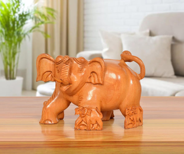 Wooden Elephant Show Piece (Height 4 Inch) (Wooden 2) Mandir Setting