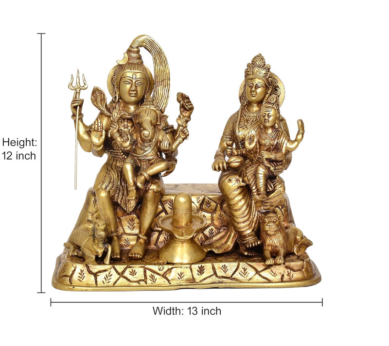 Brass Shiv Parivar Sitting Shiva Family Idol for Home Decor Pooja Mandir (Height 12 Inch)