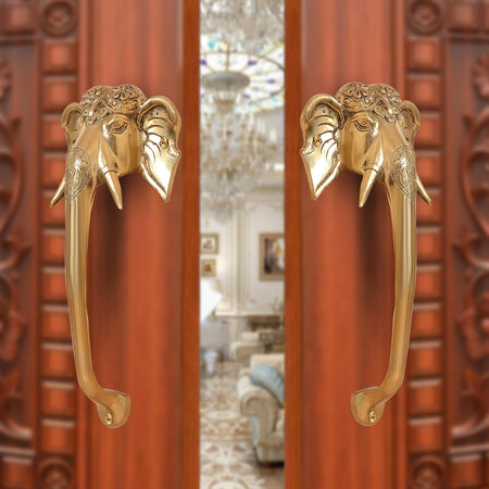 Brass Ganesha Face Door Handle Pair (Pack of 2) (Height : 11.5 inch)