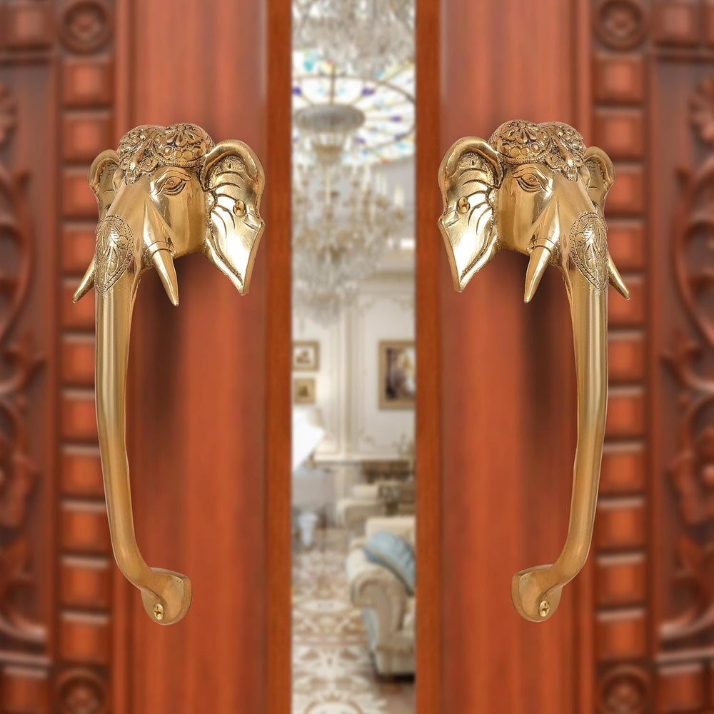 Brass Ganesha Face Door Handle Pair (Pack of 2) (Height : 11.5 inch)