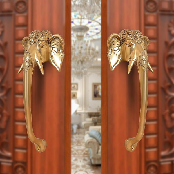 Brass Ganesha Face Door Handle Pair (Pack of 2) (Height : 11.5 inch)