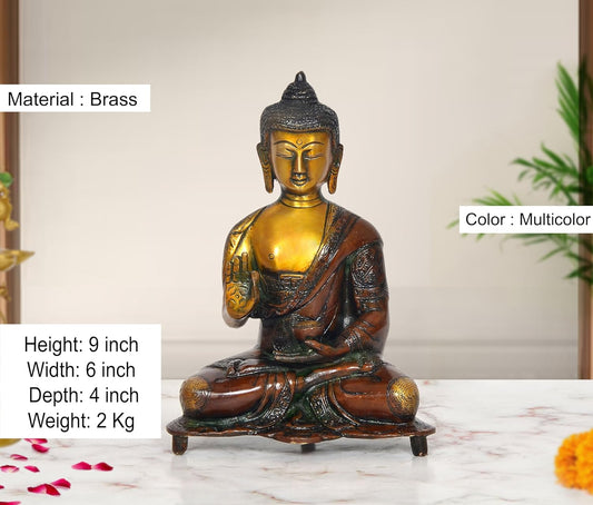 Brass Abhaya Mudra Gautam Buddha Statue (Height: 9 inch)