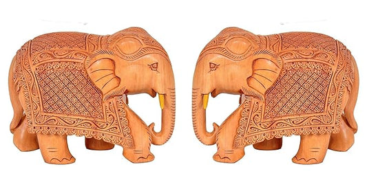 Elephant Pair Statue Small Size Wooden Decorate for Your Home,Office Table Decorative & Gift Item (Pack of 2) (Height: 3" Inches)