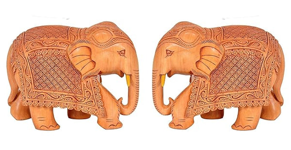 Elephant Pair Statue Small Size Wooden Decorate for Your Home,Office Table Decorative & Gift Item (Pack of 2) (Height: 3" Inches) Entryway Setting