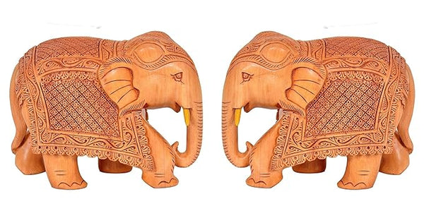 Elephant Pair Statue Small Size Wooden Decorate for Your Home,Office Table Decorative & Gift Item (Pack of 2) (Height: 3" Inches)