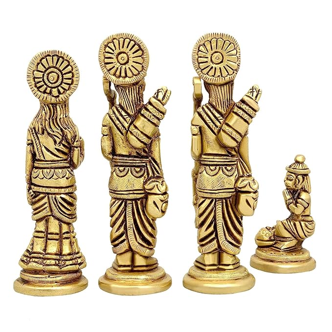 Rama Family Idol Ram Darbar Ram, Sita, Laxman, Hanuman Golden Statue Brass (Height: 4.5 Inches)