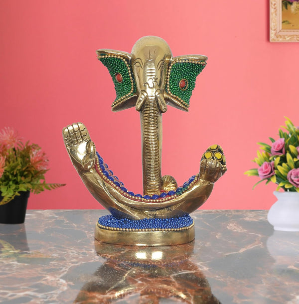 Brass Modern Ganesha Idol Ganesh Statue for Home Decor Office Entrance Temple Diwali Gift (Height : 5 inch) (Multicolor 2)