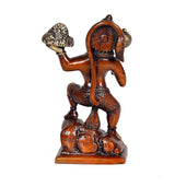Hanuman ji back/side view statue holding mace, with rock lifted above, on pedestal