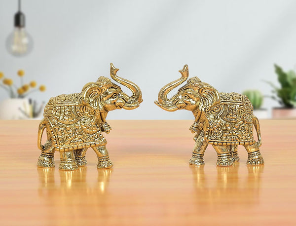 Brass Elephant Figurine| Set of 2 | (Height 3 Cm) Mandir Setting