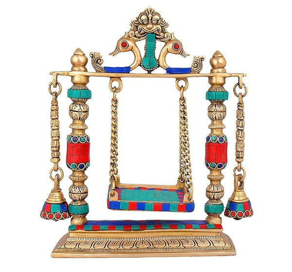 Brass Swing for Your Favourite God Jhula Hanging Bells with Chain & Kirtimukha Idol Swing Statue Any God Jhoola Murti for Home Decor Office Mandir