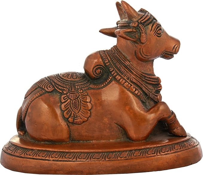 Brass Shiv Parvati Vehicle Bull Statue Shiva Devotee Nandi (4.25" Height x 5.50" Width) Craft Detail