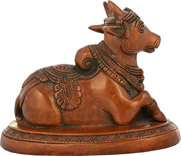 Brass Shiv Parvati Vehicle Bull Statue Shiva Devotee Nandi (4.25" Height x 5.50" Width)