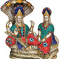 Brass Vishnu Lakshmi Idol Vishnu Lakshmi Inlay Work Religious Statue Height 8.3 Inch