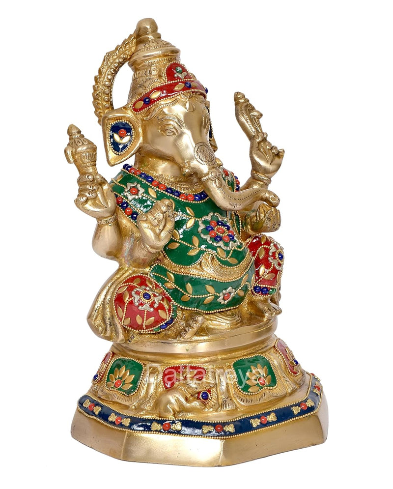 Brass Ganesh Statue Handcrafted Lord Ganesha Idol for Home Decor and Pooja Hindu God Ganapati Figurine (Height 11 Inch)