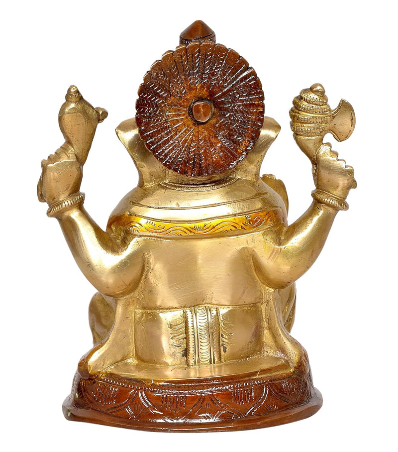 Brass Lord Ganesha Idol Ganesh Statue Decorative Sculpture for Home Decor Office Mandir Pooja Showpiece (Height 8 Inch)