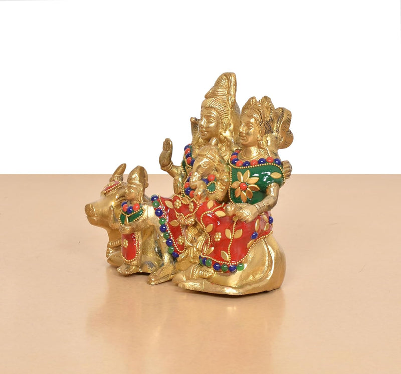 Brass Shiv Parivar Seated on Nandi Murti (Height 5.5 Inch)