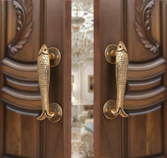 AONA Brass Fish Design Door Handle Pair (Pack of 2)