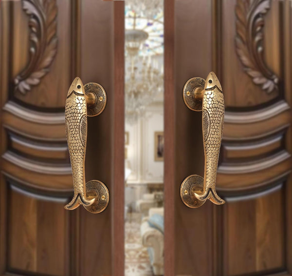 Brass Fish Design Door Handle Pair (Pack of 2) (Height : 7.5 inch)