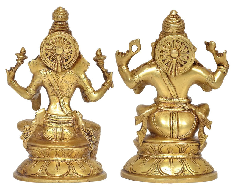 Brass Laxmi Ganesh Statue - Handcrafted Goddess Lakshmi and Lord Ganesha Idol for Home Decor and Pooja - Hindu Deities Figurine (Height 8 Inch)