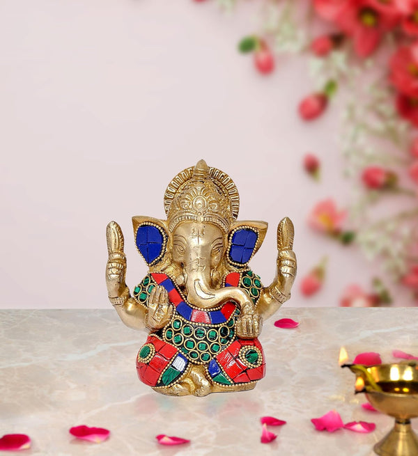 Ganesha Ganesh Ganpati Statue Idol Murti for Home Decor (Height : 4.5 inch) (Multicolor 4)