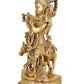 Brass Lord Krishna with Cow Idol Figurine Decorative Showpiece Krishna Idol for Home Office Temple Decor Gift Item Golden Height 13 Inches