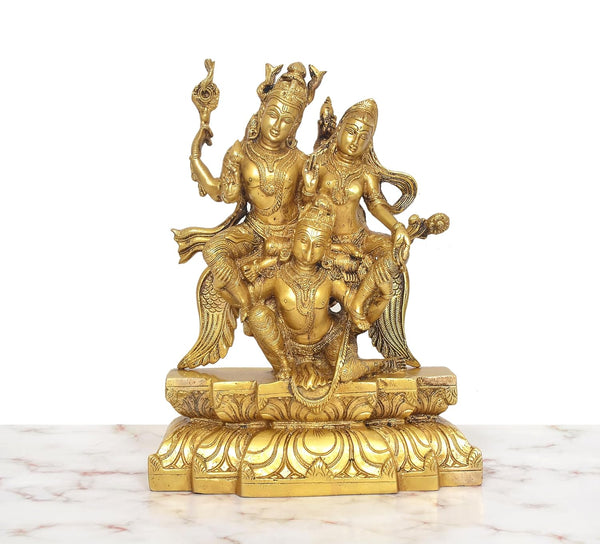 Brass Vishnu and Devi Lakshmi On Garuda Flying Idol (Height: 12 Inch) Study Setting