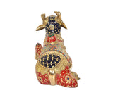 Brass Nandi statue rear view, multicolor painted back and golden detailing