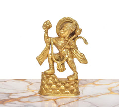 Brass Bajrangbali figurine idol on embossed mountain-style pedestal