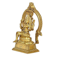 Golden Mariamma idol statue, side view showing arch design and seated goddess figure