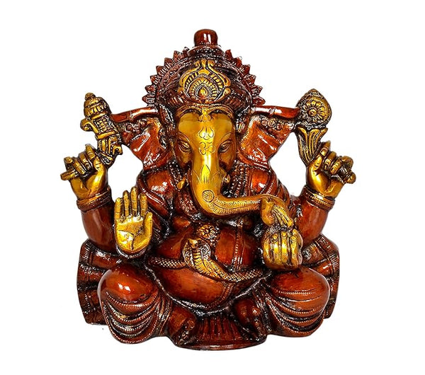 Ganesha Ganpati Statue Idol Murti On Lotus for Home Decor Height : 9 inch Entryway Setting