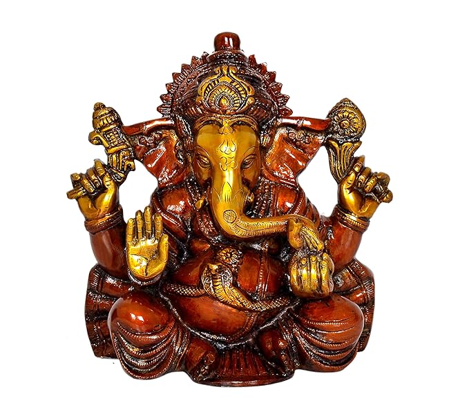 Ganesha Ganpati Statue Idol Murti On Lotus for Home Decor Height : 9 inch Craft Detail