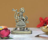 Brass Shreenathji Thakurji statue, 4 inch, angled view with raised arm and ornaments
