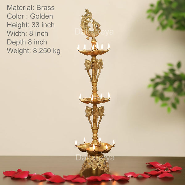 Brass Oil Lamp Diya Stand with Peacock Design (Height: 33 Inches) Study Setting