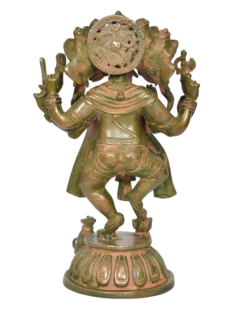 Brass Dancing Panchmukhi Ganesha Statue Gaanesh Murti Home Temple Office Figurine Showpiece Multicolour (Height 15 Inch)