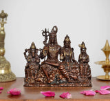 Brass Shiv Parivar statue, seated with trident and four figures, 4.5-inch height