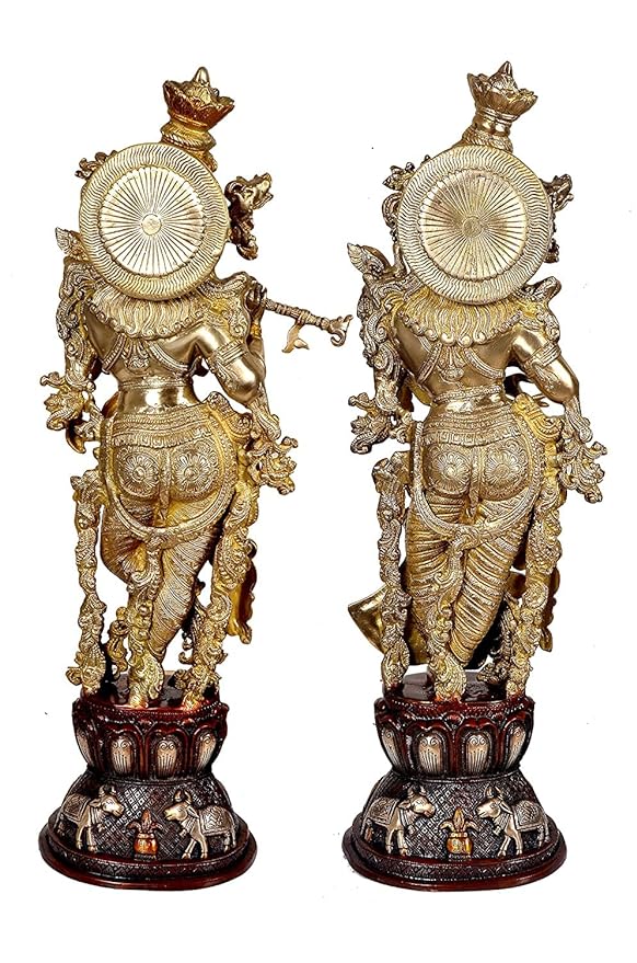 Brass Pair of Radha Krishna - Big Size - Brass Radha Krishna Kishan Murti Idol Statue Sculpture (29") (Big Radha Krishna) (Black)