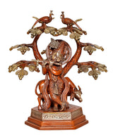 Krishna-Figur mit Flöte unter dem Baum, zwei Vögel auf den Ästen, Reliefdetails