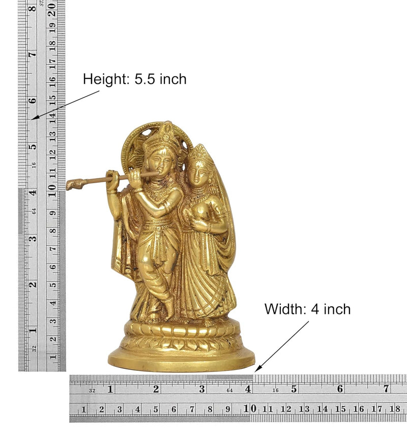 Brass Radha Krishna Idol Statue for Home Decor and Pooja Mandir Temple Office Decor (Height 5.5 Inch)