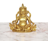 Brass Kuber Bhagwan murti, seated lotus, detailed face and crown, 5 inch