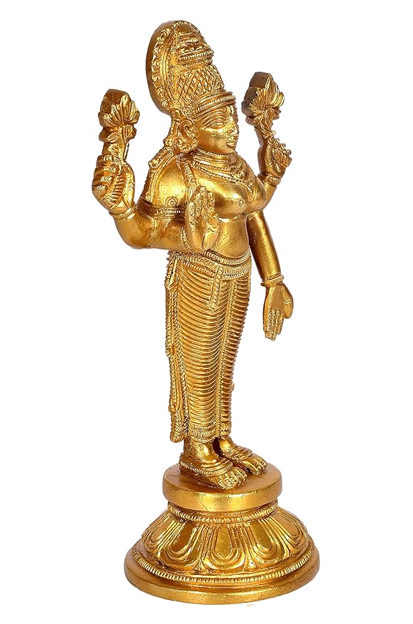 Shri MATA Lakshmi Idol in Standing Position Maha Lakshmi Brass Idol Laxmi MATA Brass Idol for Prosperity Golden Height 9 Inches