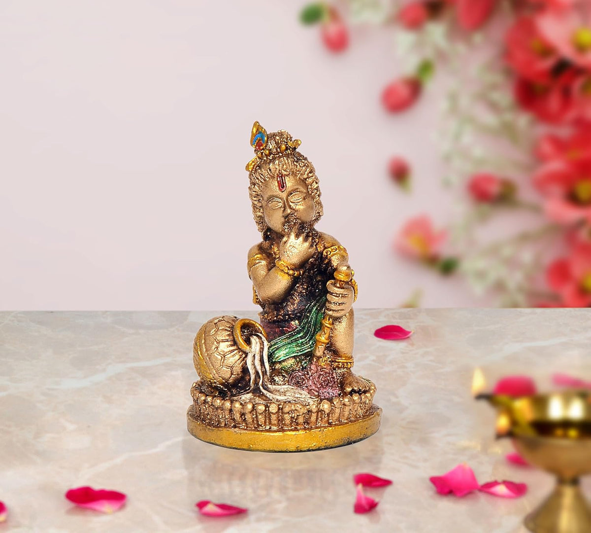 Resin Bal Laddu Gopal Makhan Chor Idol Krishna Janmashtami (Height 2.5 Inch)