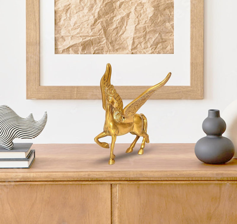 Brass Flying Horse Statue Feng Shui Showpiece (Height: 4 Inch) Golden