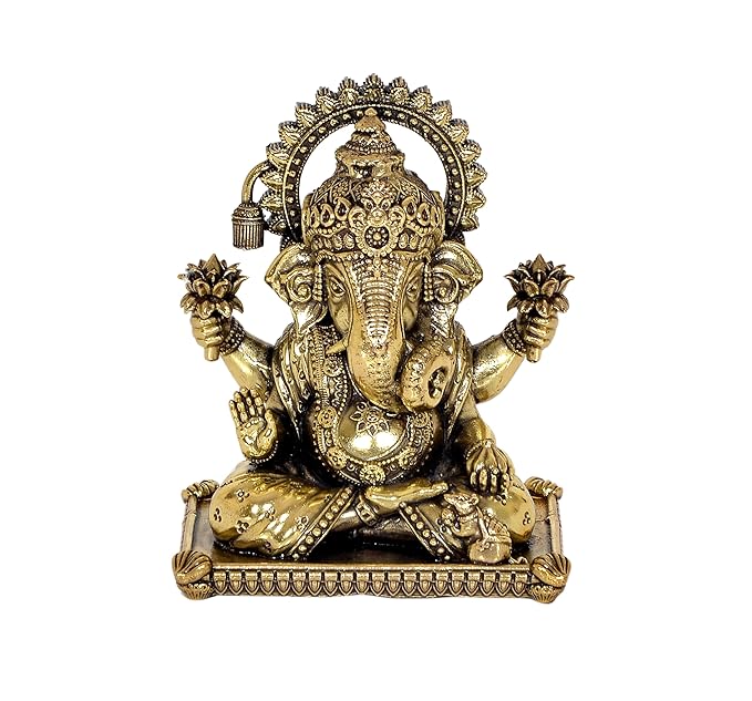 Fine Brass Ganesha Brass Statue Idol for Home Decor Office Mandir | Height : 4 inch