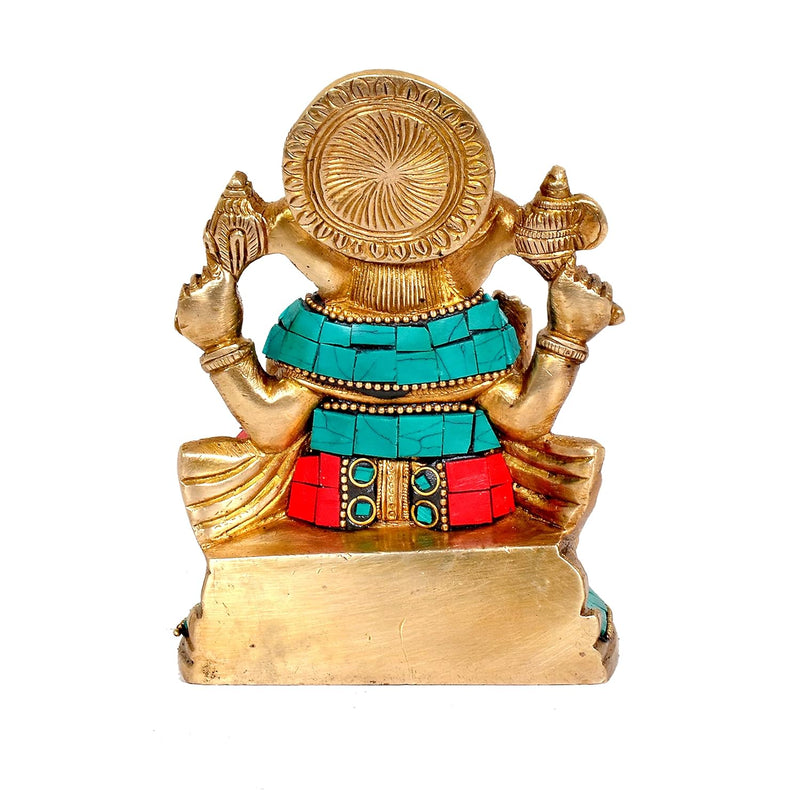 Brass Raja Ganesha Statue with stone work (Height 5.5 inches)