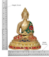 Buddha-Statue von AONA INDIA, Höhe 8 inch, Maßangaben neben dem Meditierenden