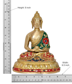 Buddha-Statue von AONA INDIA, Höhe 8 inch, Maßangaben neben dem Meditierenden