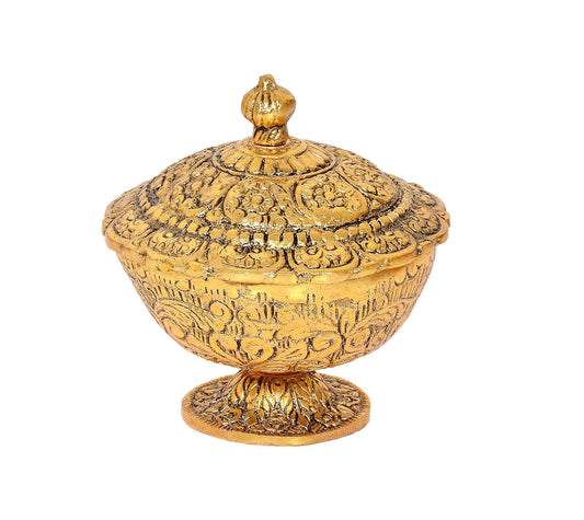 Metal Dry Fruit Bowl Showpiece Gold Polish for Home Decor Room Table & Gift Diwali,Raksha Bandhan (Height 4.5 Inch)