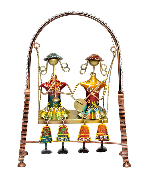 Iron Lady Musician Jhula Showpiece for Home Decor,Tabletop Decor Multicolour (Height 14 Inch)