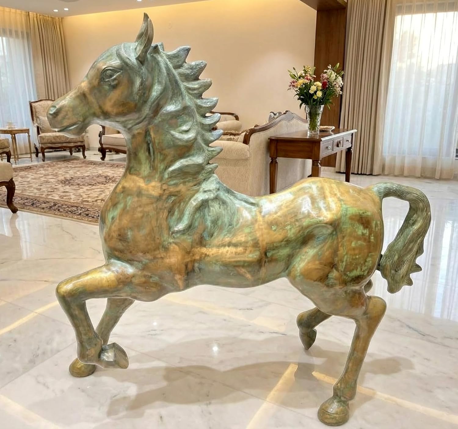 AONA Brass Big Running Horse Statue (Height :60 Inches)